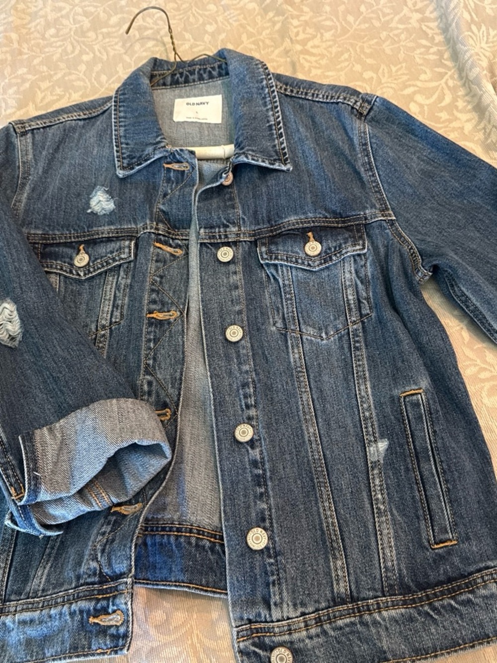Old Navy Men’s Medium Blue Distressed Denim Jacket